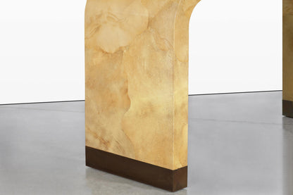Italian Goatskin Parchment “Waterfall” Console Table Attributed to Aldo Tura