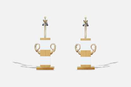 Italian Lucite and Brass Ram’s Head Table Lamps