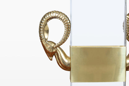 Italian Lucite and Brass Ram’s Head Table Lamps