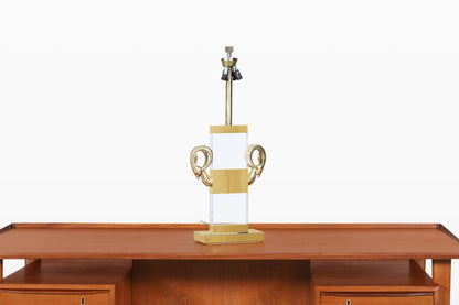 Italian Lucite and Brass Ram’s Head Table Lamps