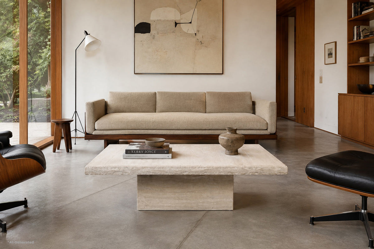 Italian Modern Live-Edge Travertine Coffee Table by Stone International