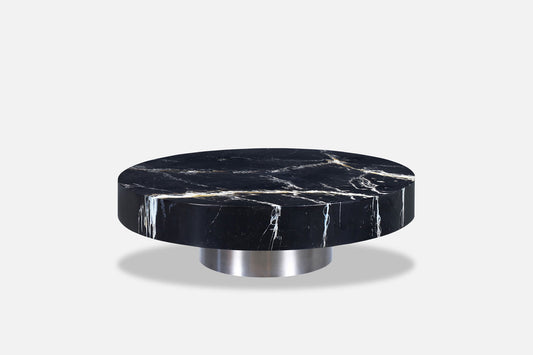 Italian Modern Round Faux Marble and Steel Coffee Table by Willy Rizzo