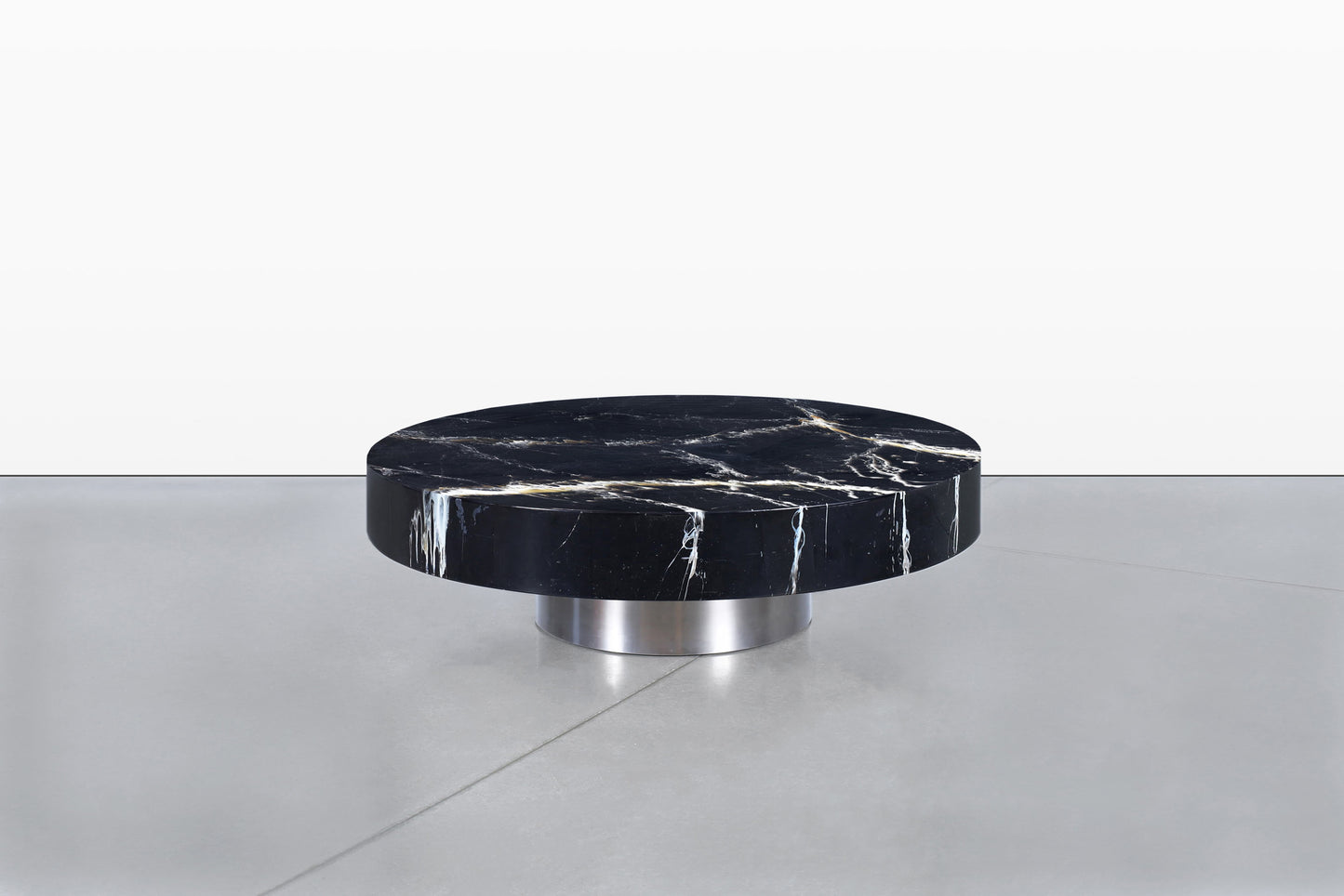 Italian Modern Round Faux Marble and Steel Coffee Table by Willy Rizzo