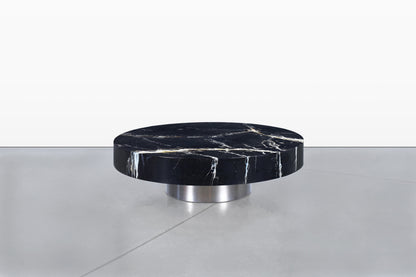 Italian Modern Round Faux Marble and Steel Coffee Table by Willy Rizzo