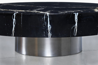 Italian Modern Round Faux Marble and Steel Coffee Table by Willy Rizzo