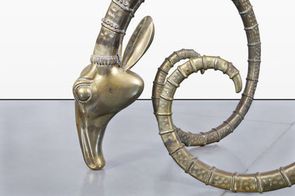 Mid-Century Brass Ibex Rams Head Dining Table Bases After Alain Chervet