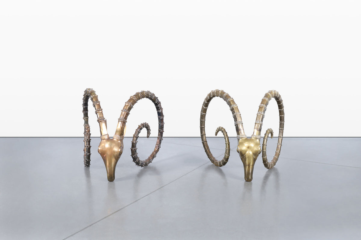 Mid-Century Brass Ibex Rams Head Dining Table Bases After Alain Chervet