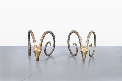 Mid-Century Brass Ibex Rams Head Dining Table Bases After Alain Chervet