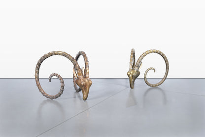 Mid-Century Brass Ibex Rams Head Dining Table Bases After Alain Chervet