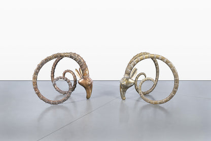 Mid-Century Brass Ibex Rams Head Dining Table Bases After Alain Chervet