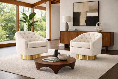 Mid-Century Brass Swivel Lounge Chairs Attributed to Milo Baughman