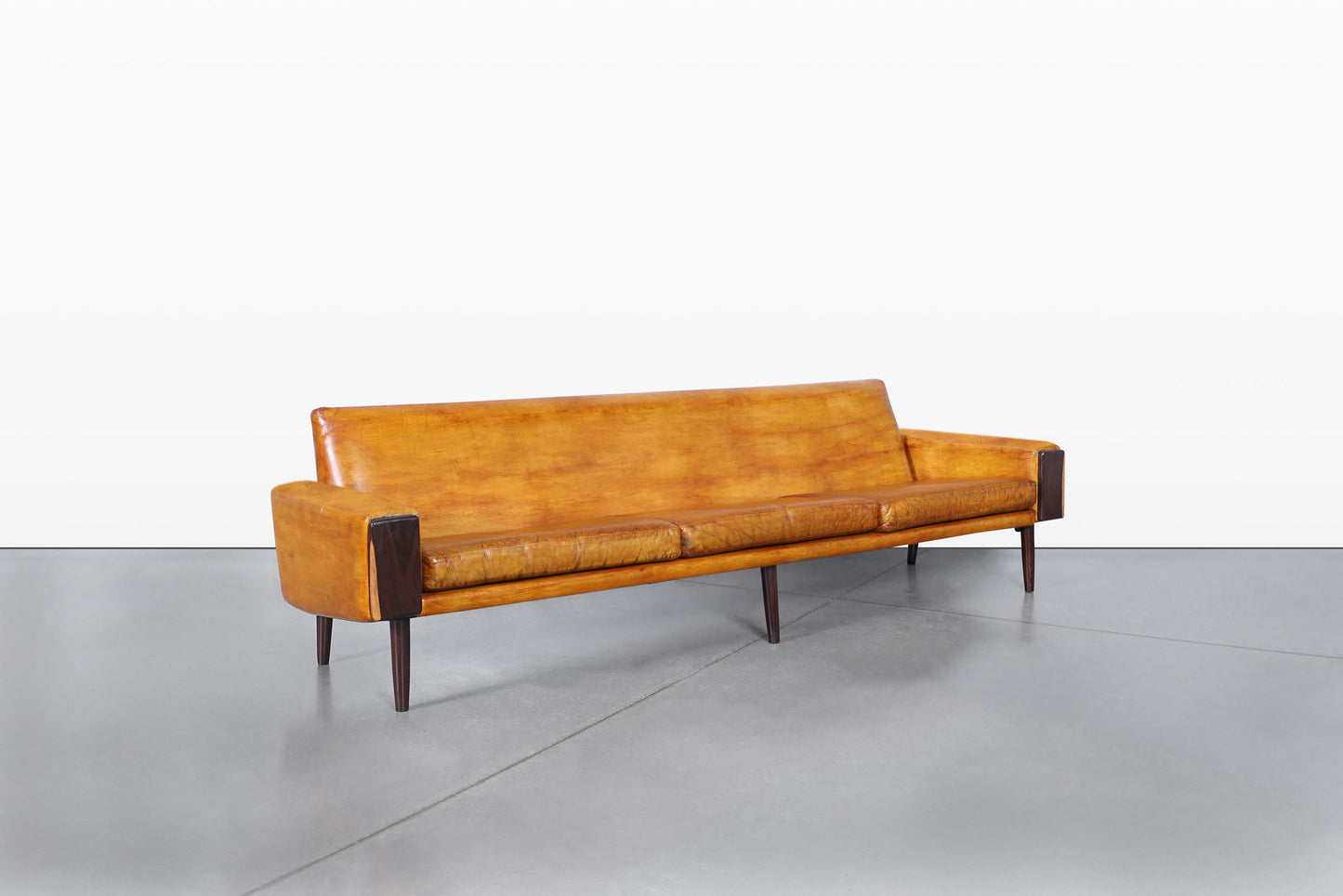 Mid-Century Modern Brazilian Rosewood and Leather Sofa