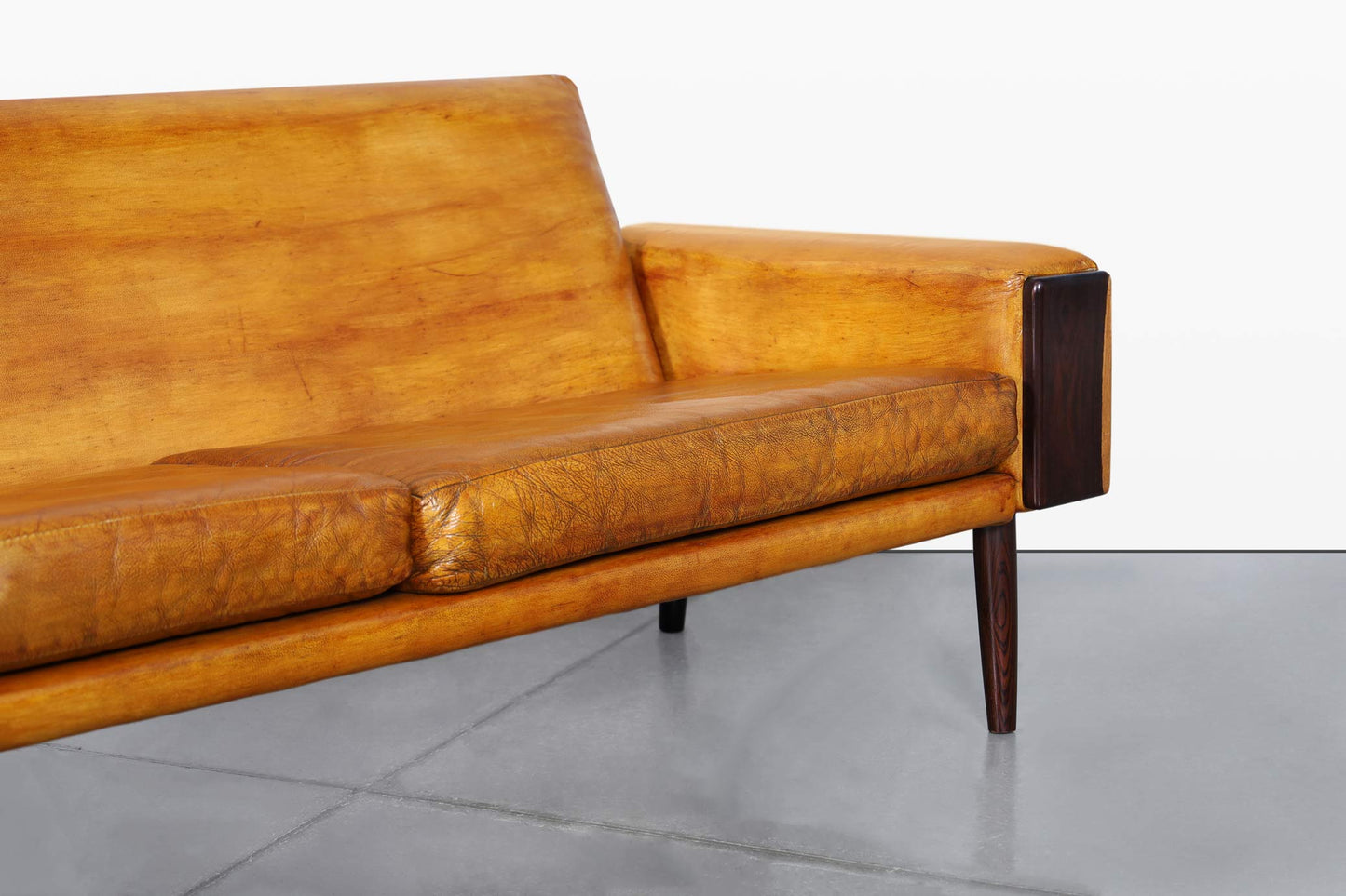 Mid-Century Modern Brazilian Rosewood and Leather Sofa