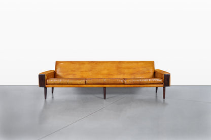 Mid-Century Modern Brazilian Rosewood and Leather Sofa
