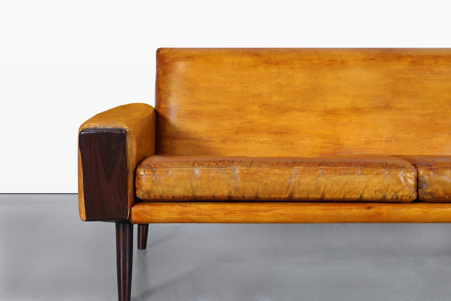 Mid-Century Modern Brazilian Rosewood and Leather Sofa