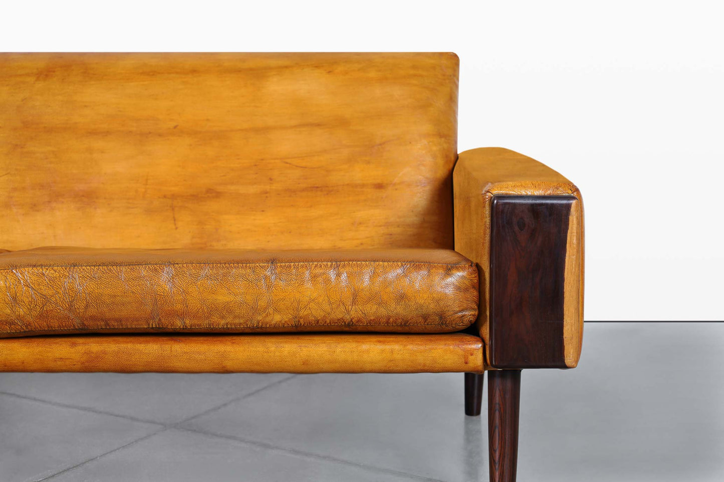 Mid-Century Modern Brazilian Rosewood and Leather Sofa