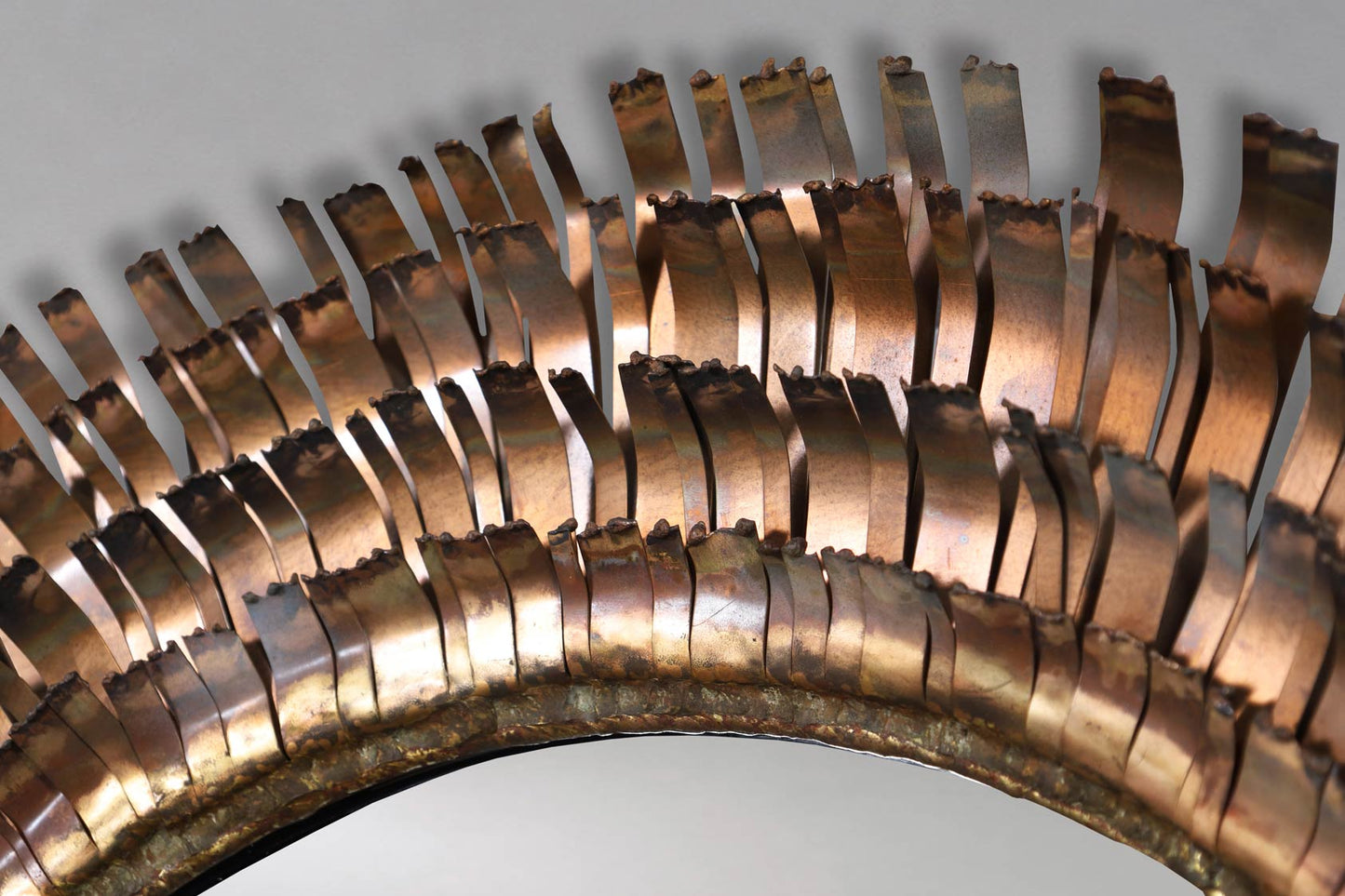 Mid-Century Brutalist Eyelash Copper Mirror by Curtis Jere, Signed