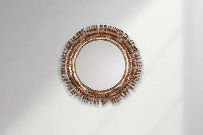 Mid-Century Brutalist Eyelash Copper Mirror by Curtis Jere, Signed