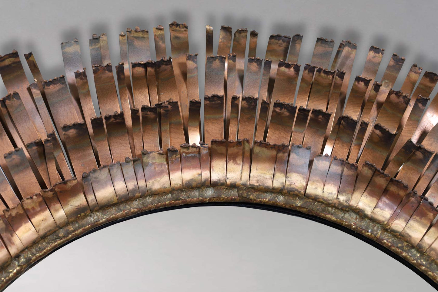 Mid-Century Brutalist Eyelash Copper Mirror by Curtis Jere, Signed