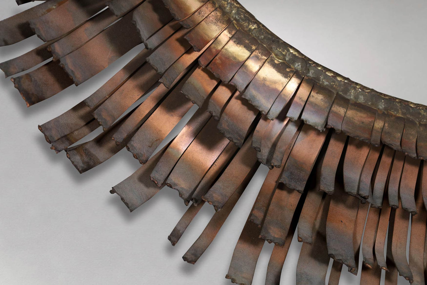 Mid-Century Brutalist Eyelash Copper Mirror by Curtis Jere, Signed