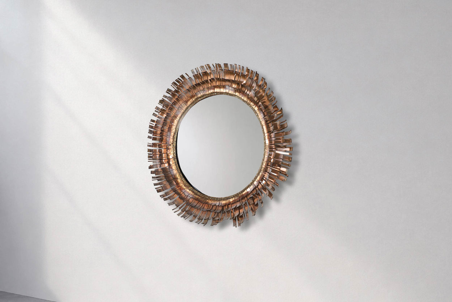 Mid-Century Brutalist Eyelash Copper Mirror by Curtis Jere, Signed