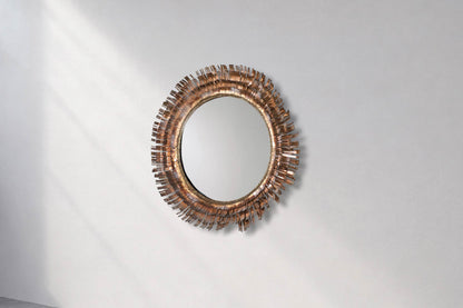 Mid-Century Brutalist Eyelash Copper Mirror by Curtis Jere, Signed