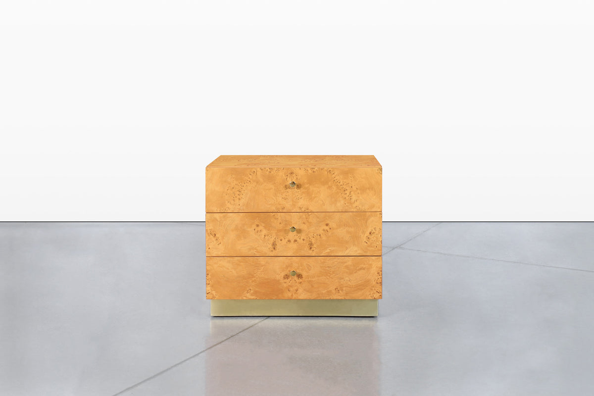Mid-Century Burl Wood and Brass Nightstands by Founders for Thomasville