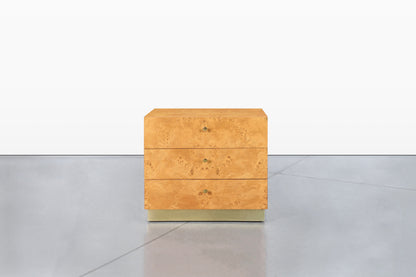 Mid-Century Burl Wood and Brass Nightstands by Founders for Thomasville