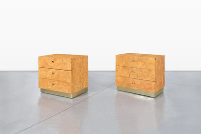 Mid-Century Burl Wood and Brass Nightstands by Founders for Thomasville