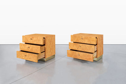 Mid-Century Burl Wood and Brass Nightstands by Founders for Thomasville