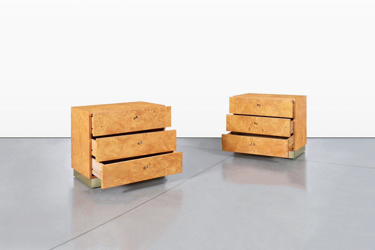 Mid-Century Burl Wood and Brass Nightstands by Founders for Thomasville