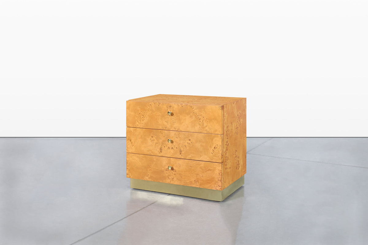 Mid-Century Burl Wood and Brass Nightstands by Founders for Thomasville