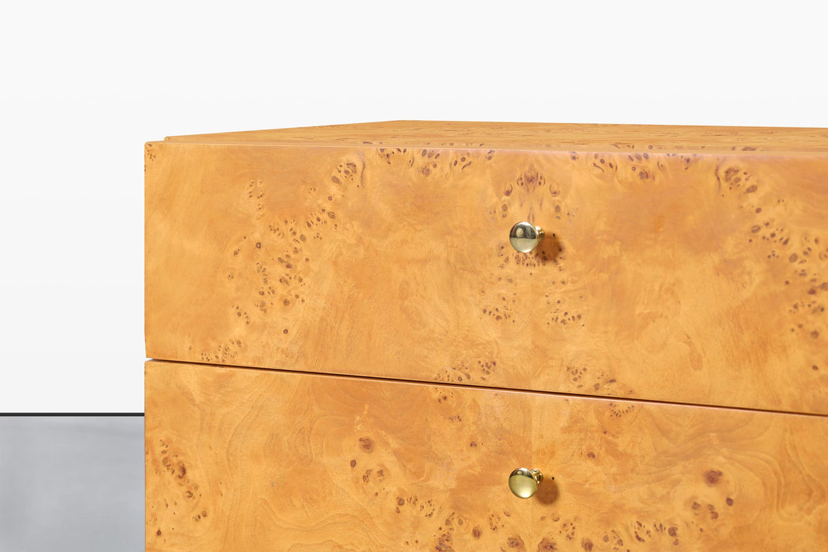 Mid-Century Burl Wood and Brass Nightstands by Founders for Thomasville