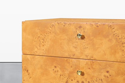 Mid-Century Burl Wood and Brass Nightstands by Founders for Thomasville