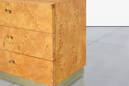 Mid-Century Burl Wood and Brass Nightstands by Founders for Thomasville