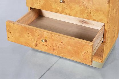 Mid-Century Burl Wood and Brass Nightstands by Founders for Thomasville