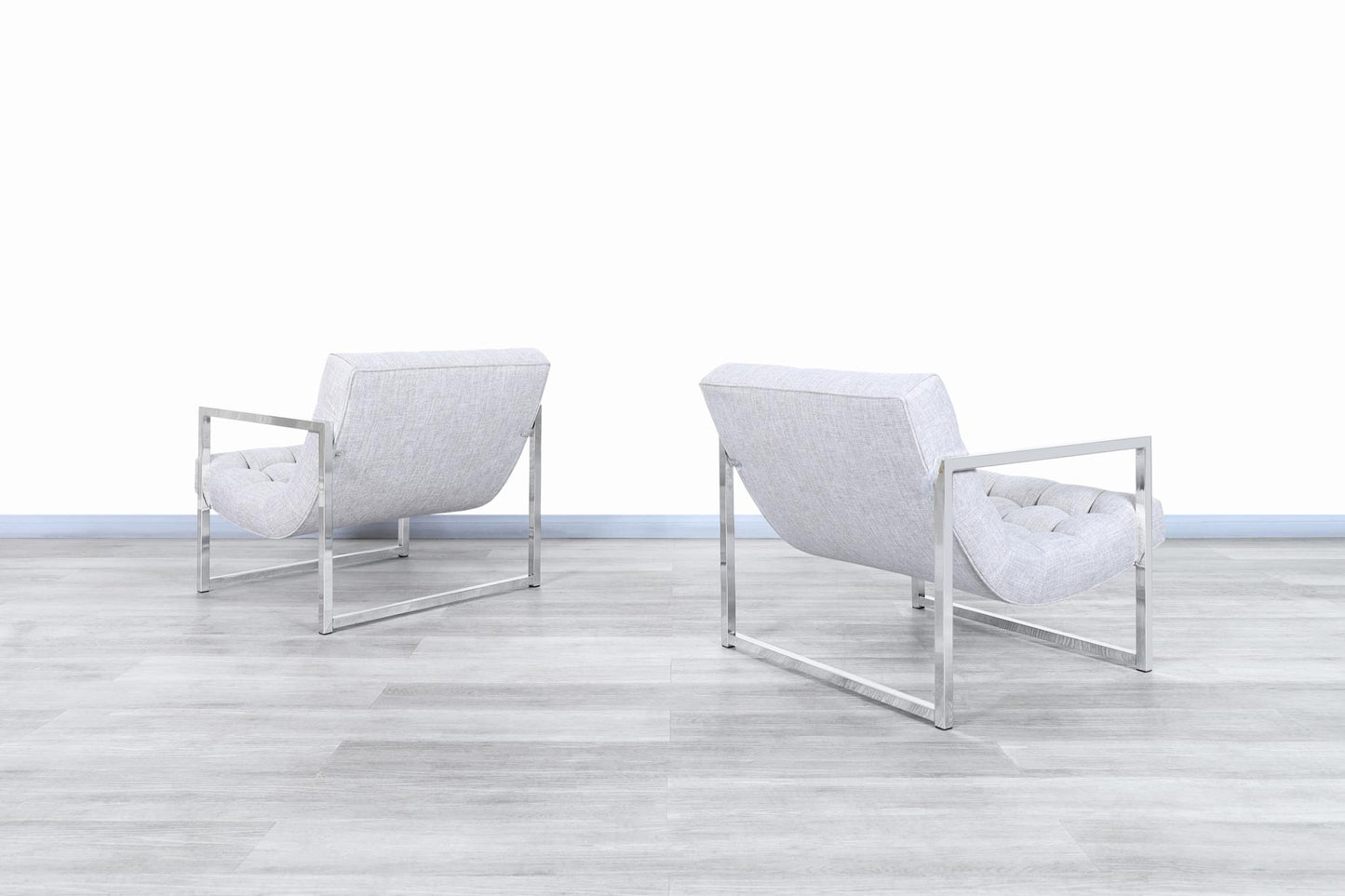 Mid-Century Chrome Lounge Chairs Attributed to Milo Baughman
