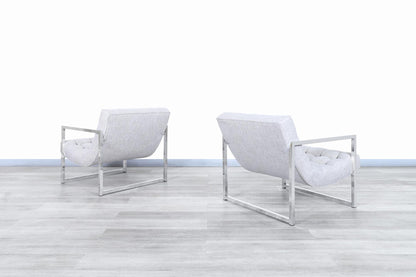 Mid-Century Chrome Lounge Chairs Attributed to Milo Baughman