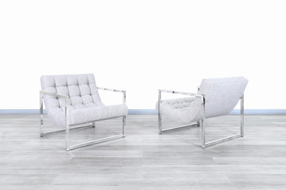 Mid-Century Chrome Lounge Chairs Attributed to Milo Baughman