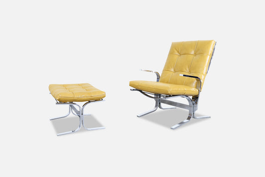 Vintage Chrome and Leather Lounge Chair and Ottoman