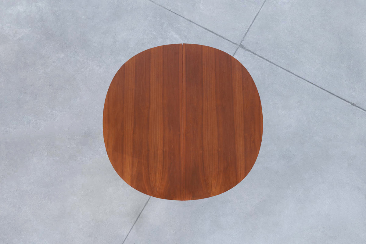 Mid-Century Extendable Round Walnut Dining Table by Kipp Stewart for Drexel