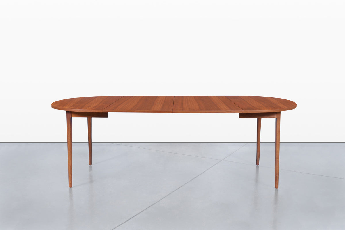Mid-Century Extendable Round Walnut Dining Table by Kipp Stewart for Drexel