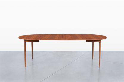 Mid-Century Extendable Round Walnut Dining Table by Kipp Stewart for Drexel