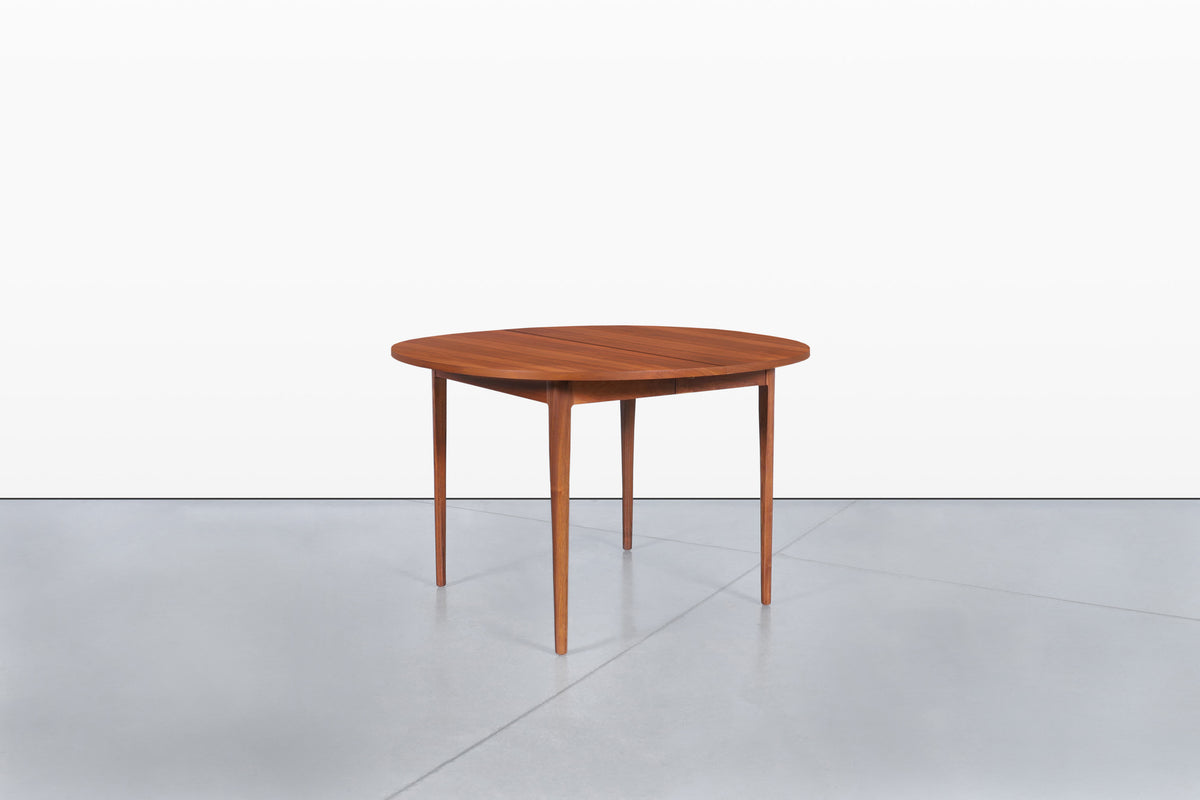 Mid-Century Extendable Round Walnut Dining Table by Kipp Stewart for Drexel
