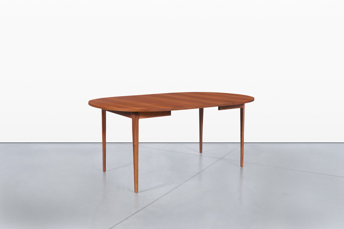 Mid-Century Extendable Round Walnut Dining Table by Kipp Stewart for Drexel