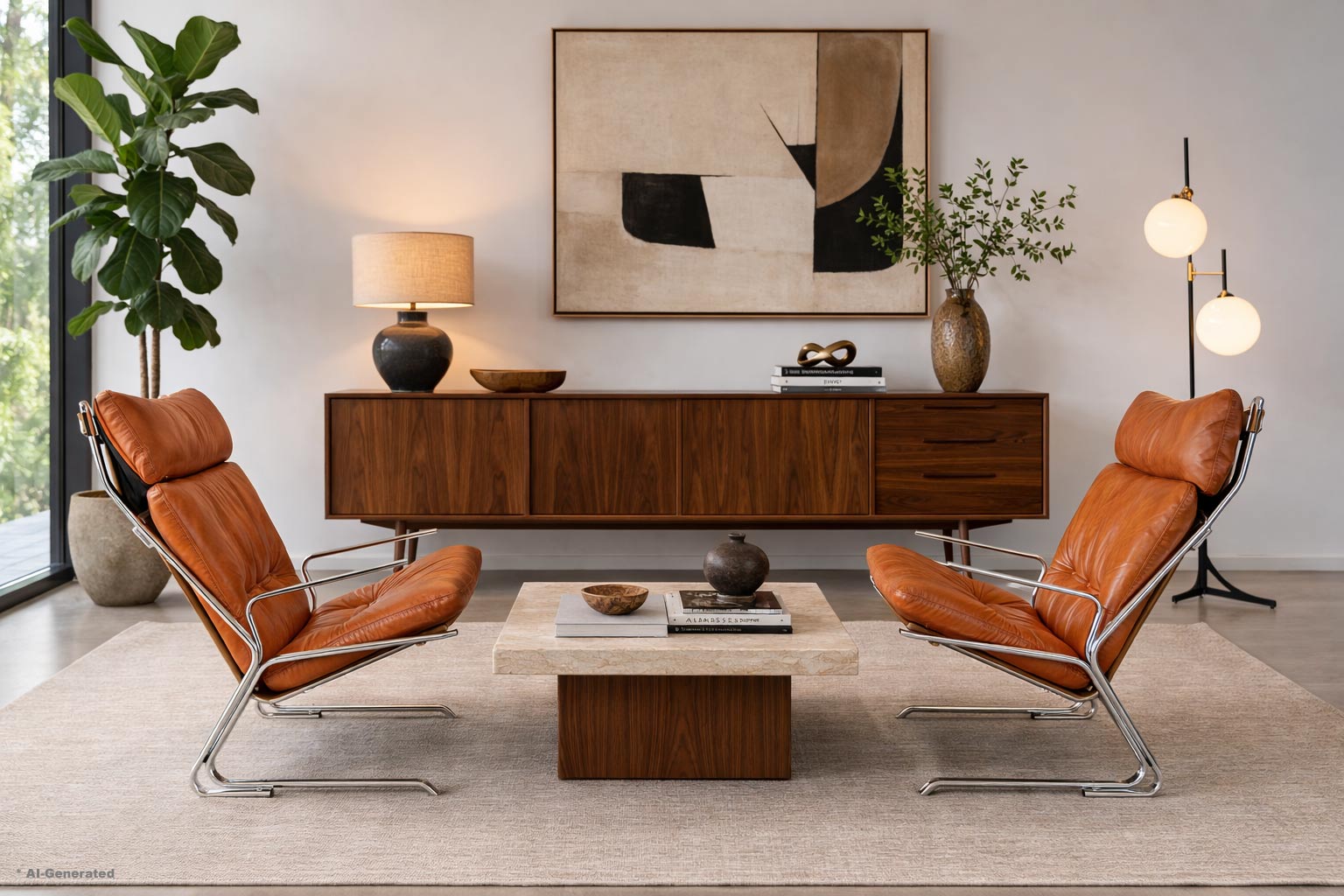 Mid-Century Leather and Chrome Lounge Chairs by Elsa and Nordahl