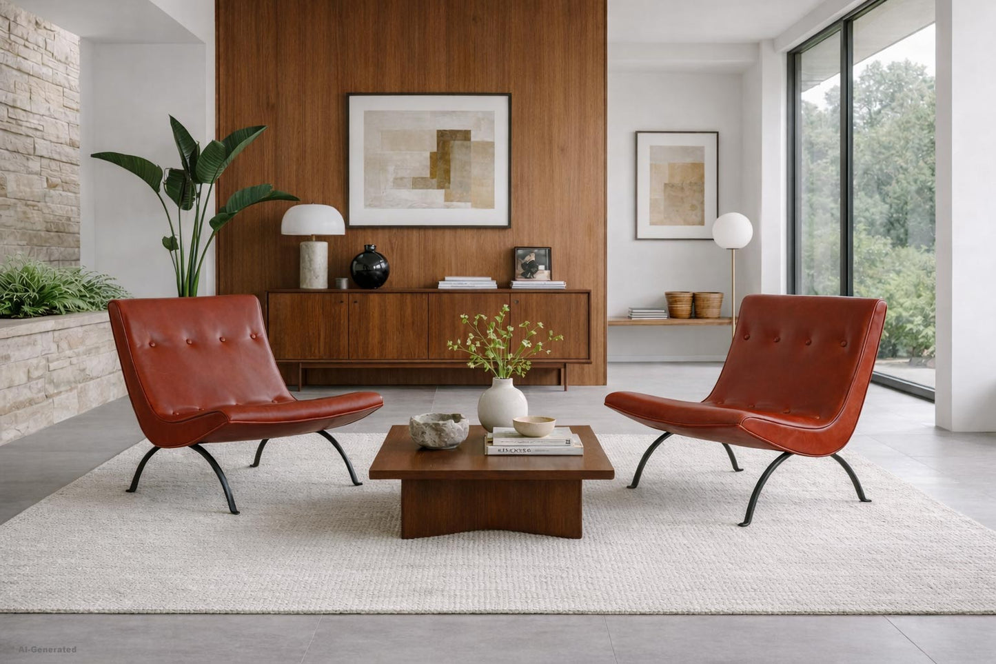 Mid-Century Leather and Iron "Scoop" Lounge Chairs by Milo Baughman