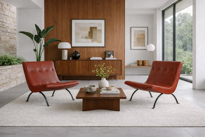 Mid-Century Leather and Iron "Scoop" Lounge Chairs by Milo Baughman