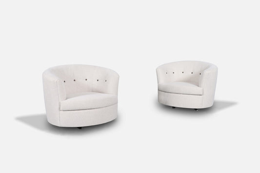 Mid-Century Modern Barrel Back Swivel Lounge Chairs