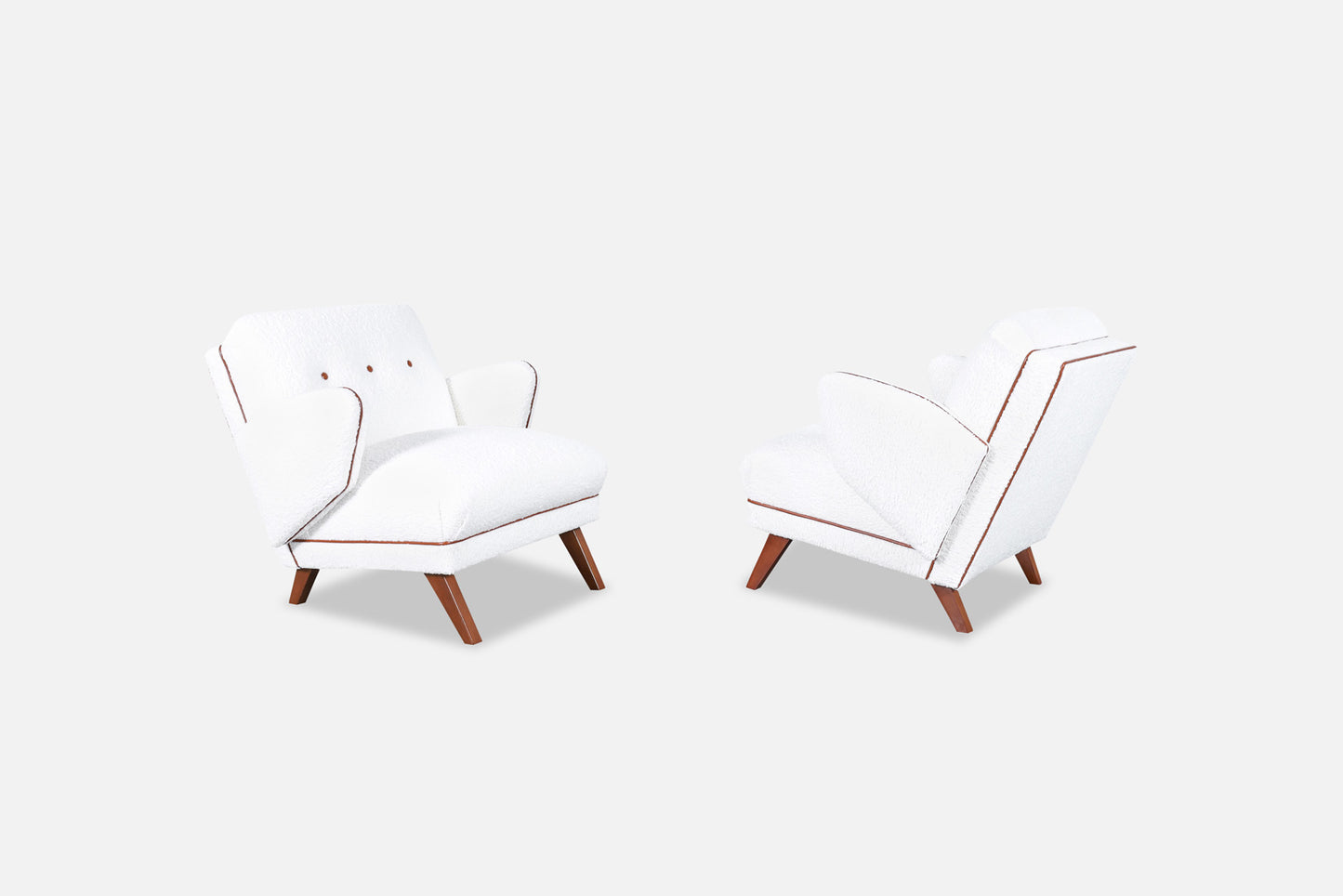 Mid-Century Modern Boucle and Leather "Penguin" Lounge Chairs